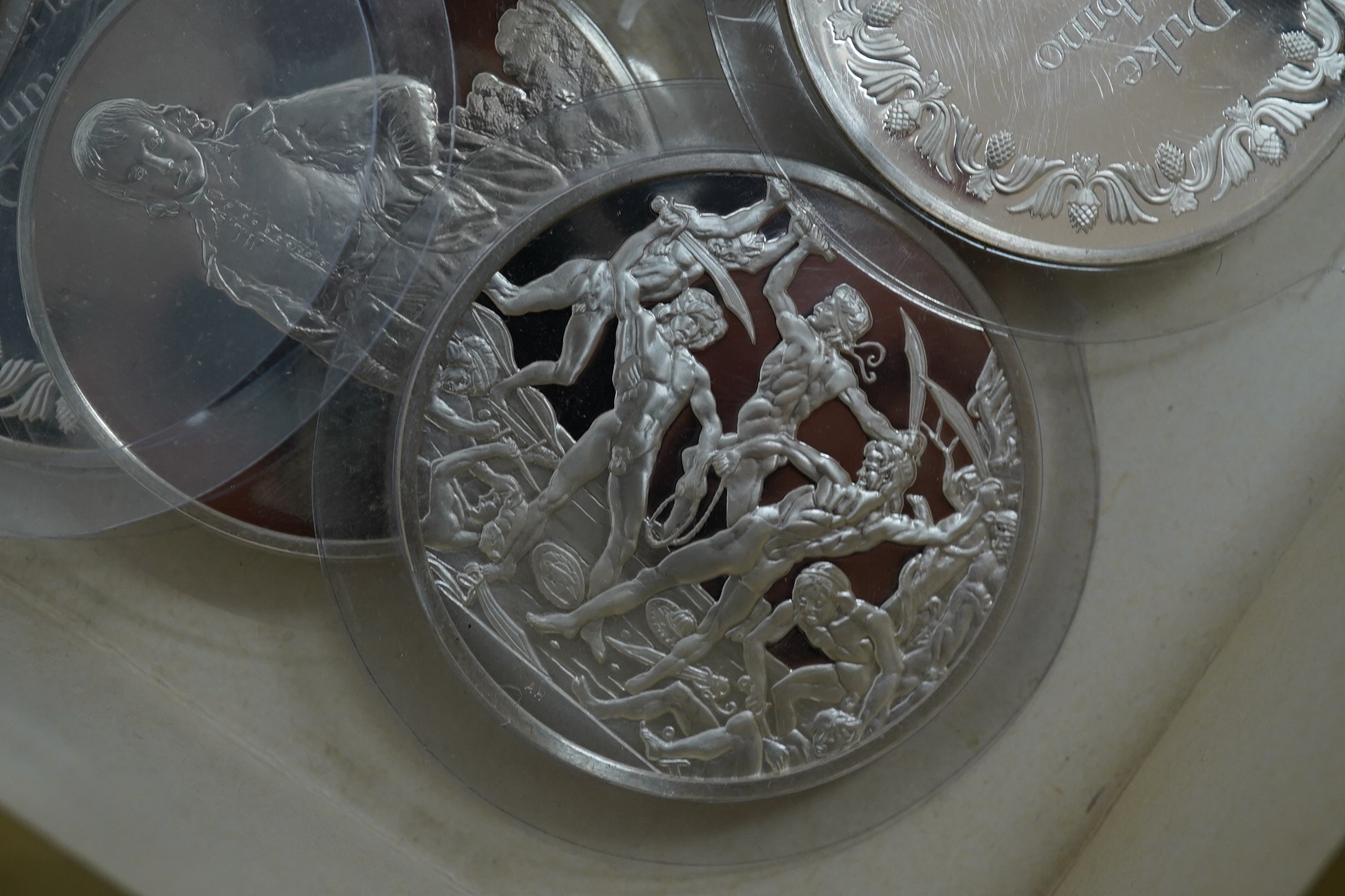 John Pinches, 21 proof silver medallions, each 2oz. from the set the Hundred Greatest Masterpieces